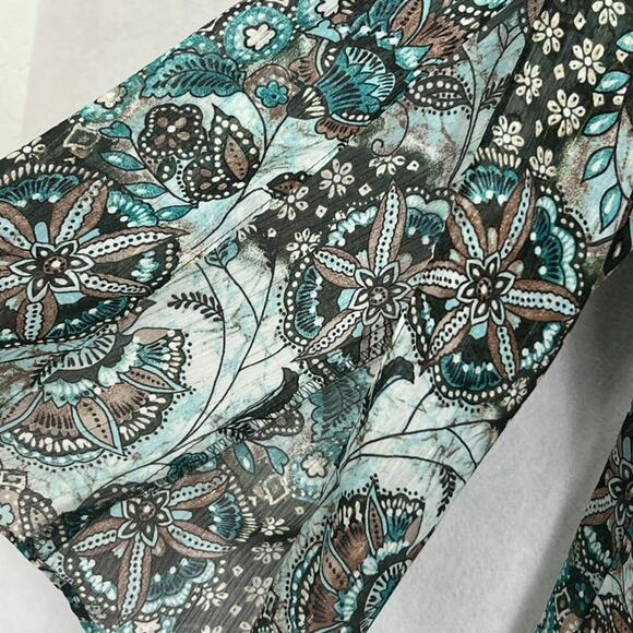 Lane Bryant Blouse Women's Size 18/20 Brown/Teal Floral Geometric Asymmetrical - Picture 4 of 8